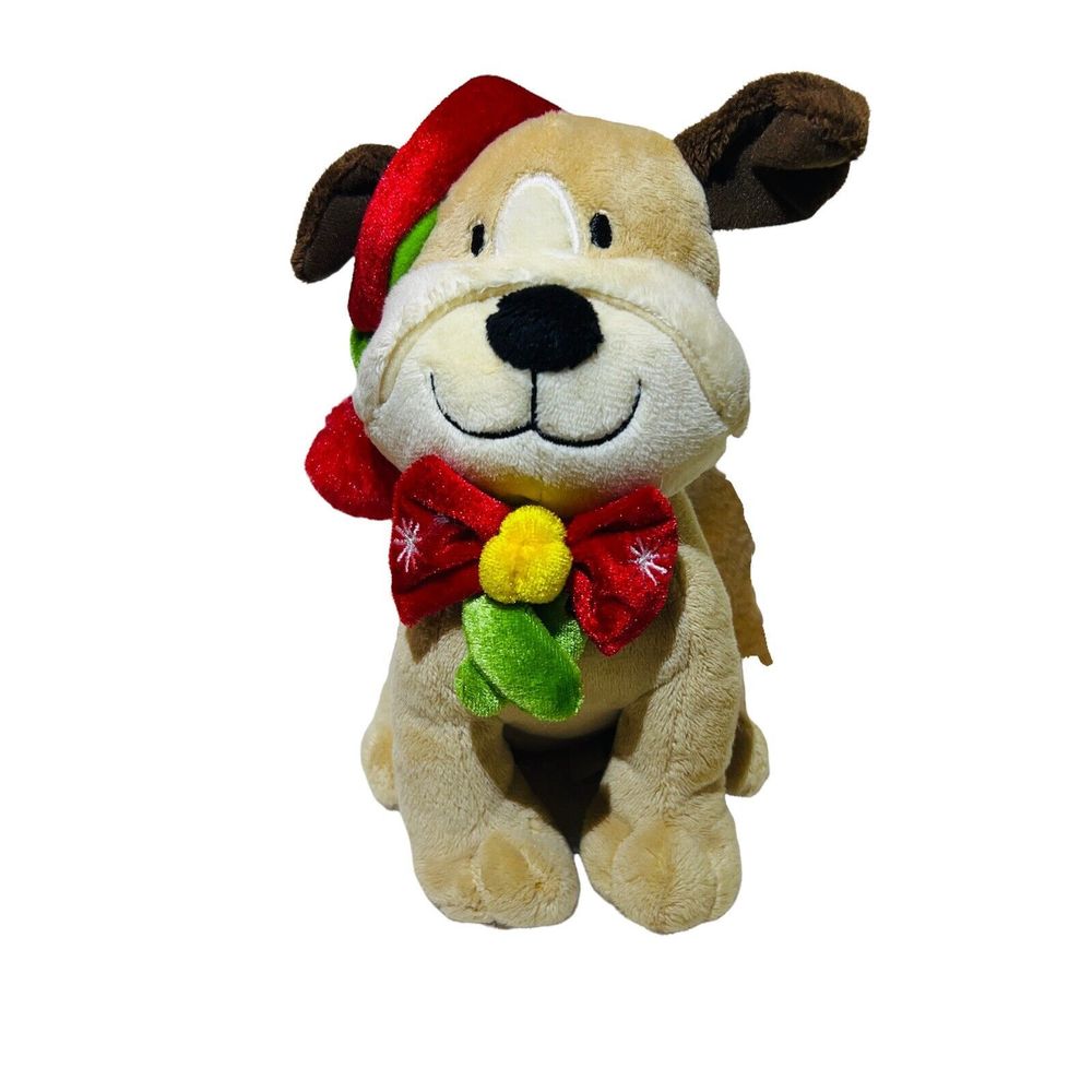 Holiday Time Christmas 7" Brown Festive Sitting Plush Dog Stuffed Animal Toy